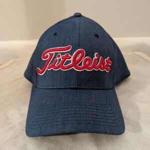 Titleist Mens Fitted Golf Hat Ball Cap MED/LG Embroidered Logo Blue Red